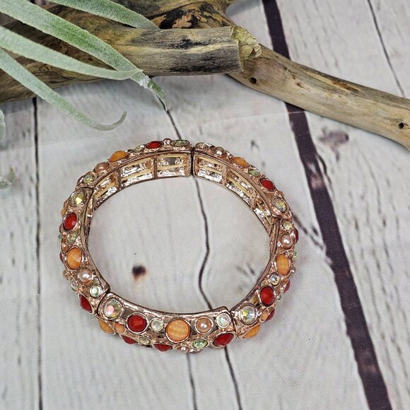 Shades of Orange Multi Stone Stretch Bracelet - Picture 2 of 10